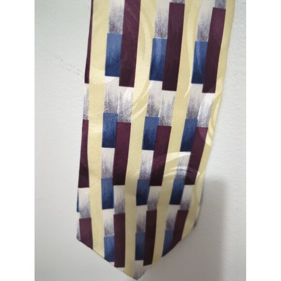 Vintage Jbt Lt. Beckett Mens Block Pattern Geometric Yellow Maroon All Silk‎ - Picture 2 of 6